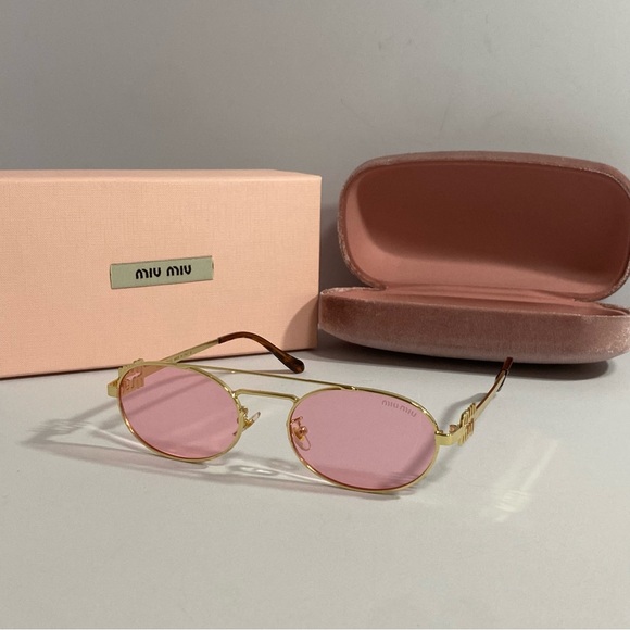 Miu Miu Pink and Gold Sunglasses - Picture 1 of 9